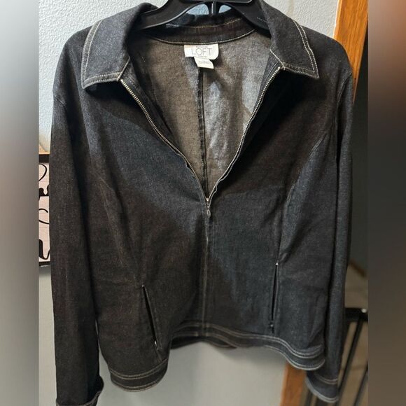 Ann Taylor Loft Zip Up Triangle Collar Jean Jacket Women's Size 14 - Picture 5 of 8